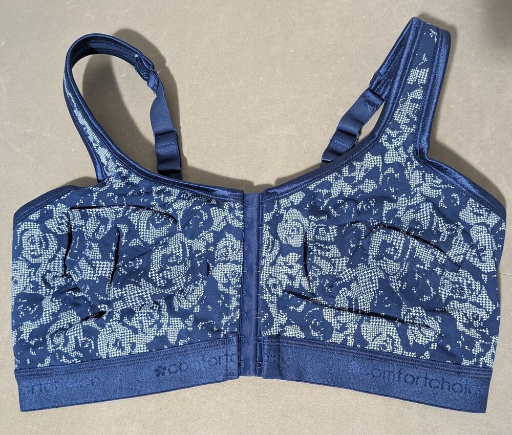 Comfort Choice Blue Floral Front-Close Wireless Bra - Size 40DDD NWOT